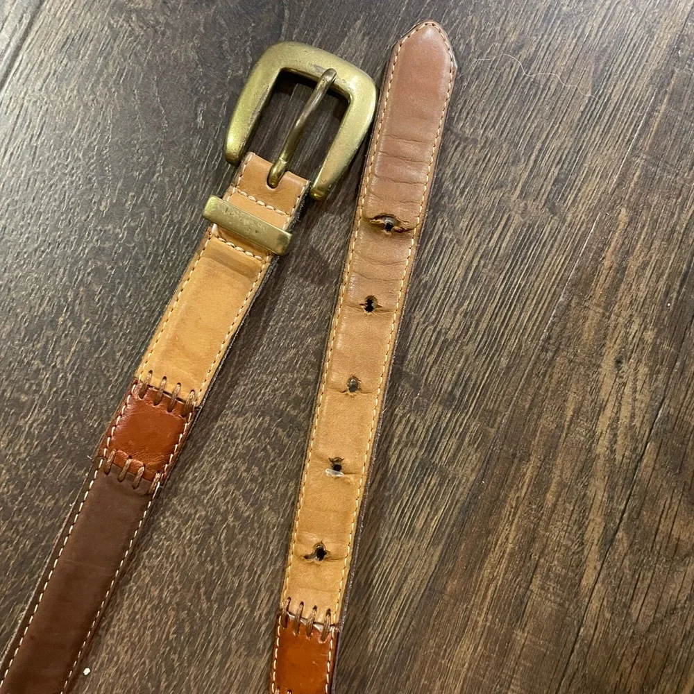 Vintage Fossil Colored Quilted‎ Squares Leather Belt